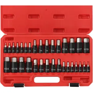 Hex Impact Bit Socket Set, 32- Allen Socket Set SAE and Metric 1/4" 3/8" 1/2" Drives, S2 Alloy Steel and CR-V Bit Sockets