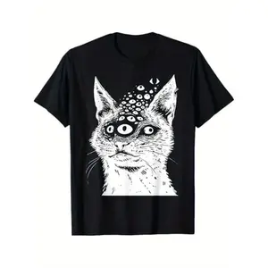 Weirdcore Cat Grunge Alt Harakuju Trippy Creepy Horror Goth T-Shirt
