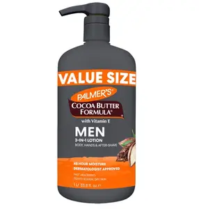 Palmer's Cocoa Butter Formula Men's Face Moisturizer & Body Lotion for Dry Skin, 33.8 oz, 3-in-1 Fast Absorbing Lotion for Men, 48-Hr Hydration with Vitamin E, Soothes Dryness, Dermatologist Approved