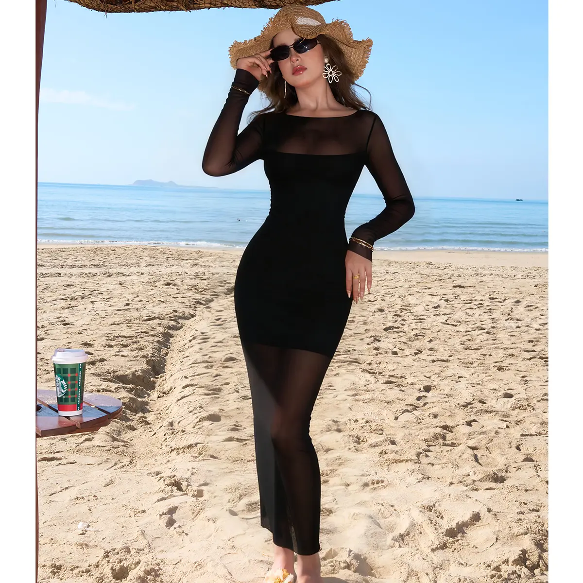 long mesh one shoulder illusion dress Burgundy One-Shoulder Maxi Dress
