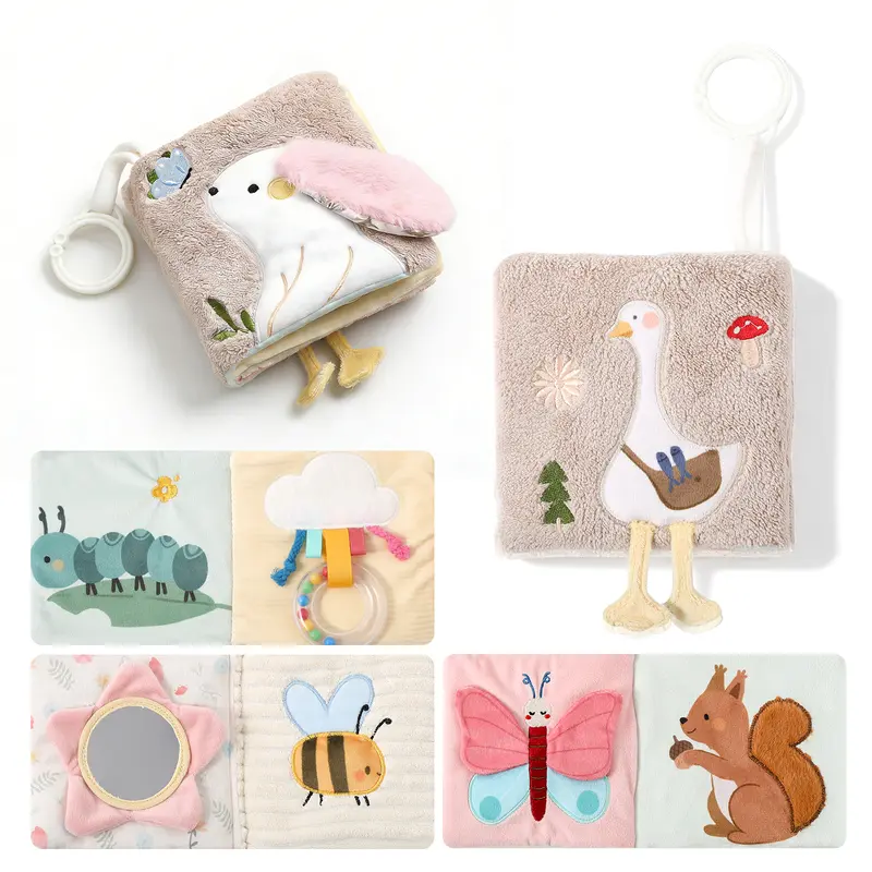 Unisex Baby Soft Sensory Interactive Learning Board Book - Special Edition, 8 Pages, Touch-and-Feel Textures, Crinkle Pages, Mirror, Fox & Elephant Theme, Moving Ring, Drool-Safe Stitching, Tummy-Time Toy, Brain Growth Newborn Early Learning Gift