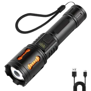 1500lm Rechargeable LED Flashlight with Digital Display, Pneumatic Telescopic Zoom, Multiple Brightness Modes, High Lumens for Camping, Hiking, Emergency
