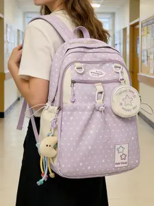 1pc  Cute ladies' backpack, lightweight backpack, zipper closure, polka dot print, fashionable and versatile, suitable for students to go to school, backpack, travel, shopping, ladies' backpack