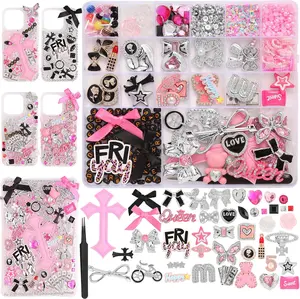 2380 Pcs Junk Phone Case Charms Kit, Charms for Customizing DIY Cases, with Nail Accessories, Cute Bow, Star, Candy, Letter Beads, Flatback Aesthetic Big Decor Easter Basket Stuffers Gift
