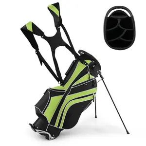 COSTWAY Golf Stand Bag with 6 Way Top Dividers, Lightweight Golf Bag with Adjustable Dual Strap & 8 Pockets, Waterproof Rain Hood, Portable for Men Women