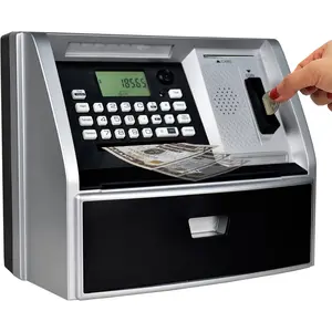 ATM Piggy Bank for Kids, Money Bank with Coin Counter, Card & Password, Mini ATM Machine Birthday Gift for Boys and Girls – Fun Educational Savings Toy (Black/Silver)