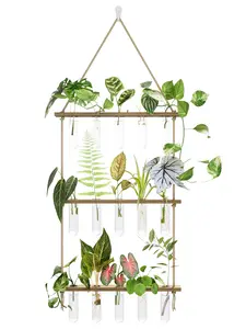 BamWorld Hanging Plant Propagation Station Glass Terrarium with 3 Tiered Wooden Stand 15 Glass Tubes for Hydroponic Plant Wall Hanging Planter Gift for Plant Lover Home Decor Bedroom Deco