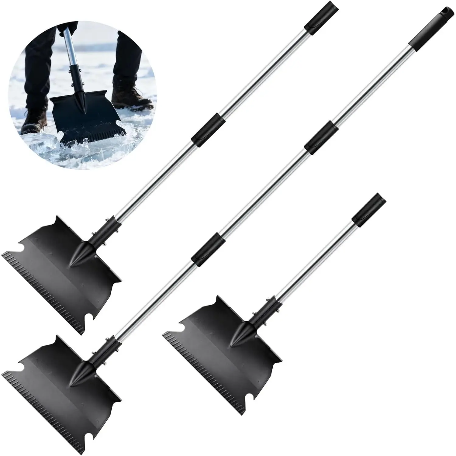 Suitable for Driveways Snow Shovel and Ice Scraper - Heavy Duty 201 Stainless Steel Material, Foldable Survival Shovel, Ergonomic 49inch Back Protection Shovel, Suitable for Cars, Sidewalks, and Snow, Alternative to Snow Shovel