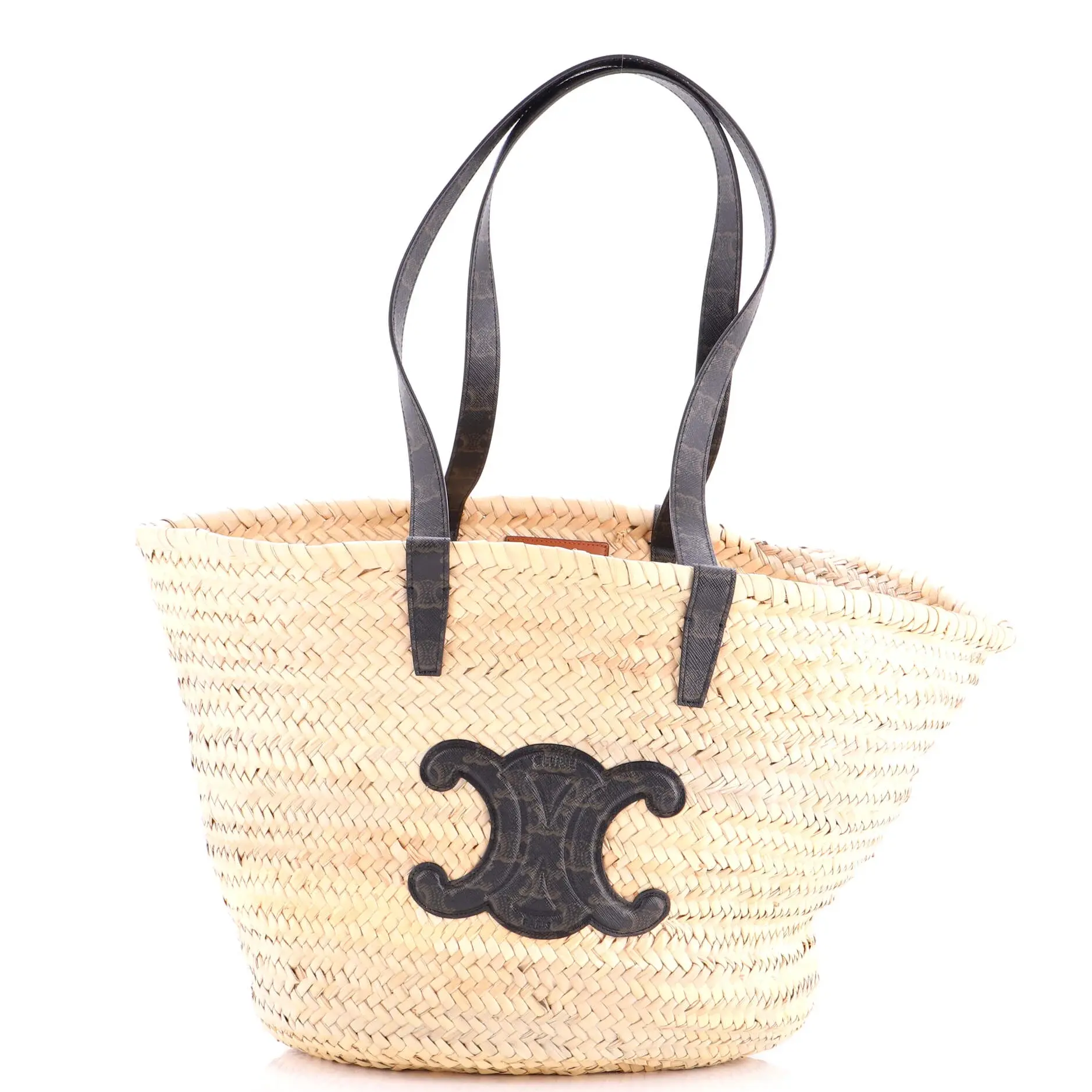 Pre-owned Celine Leather, Raffia Shoulder Bags Triomphe Basket Shoulder Bag Raffia with Leather Large by Rebag