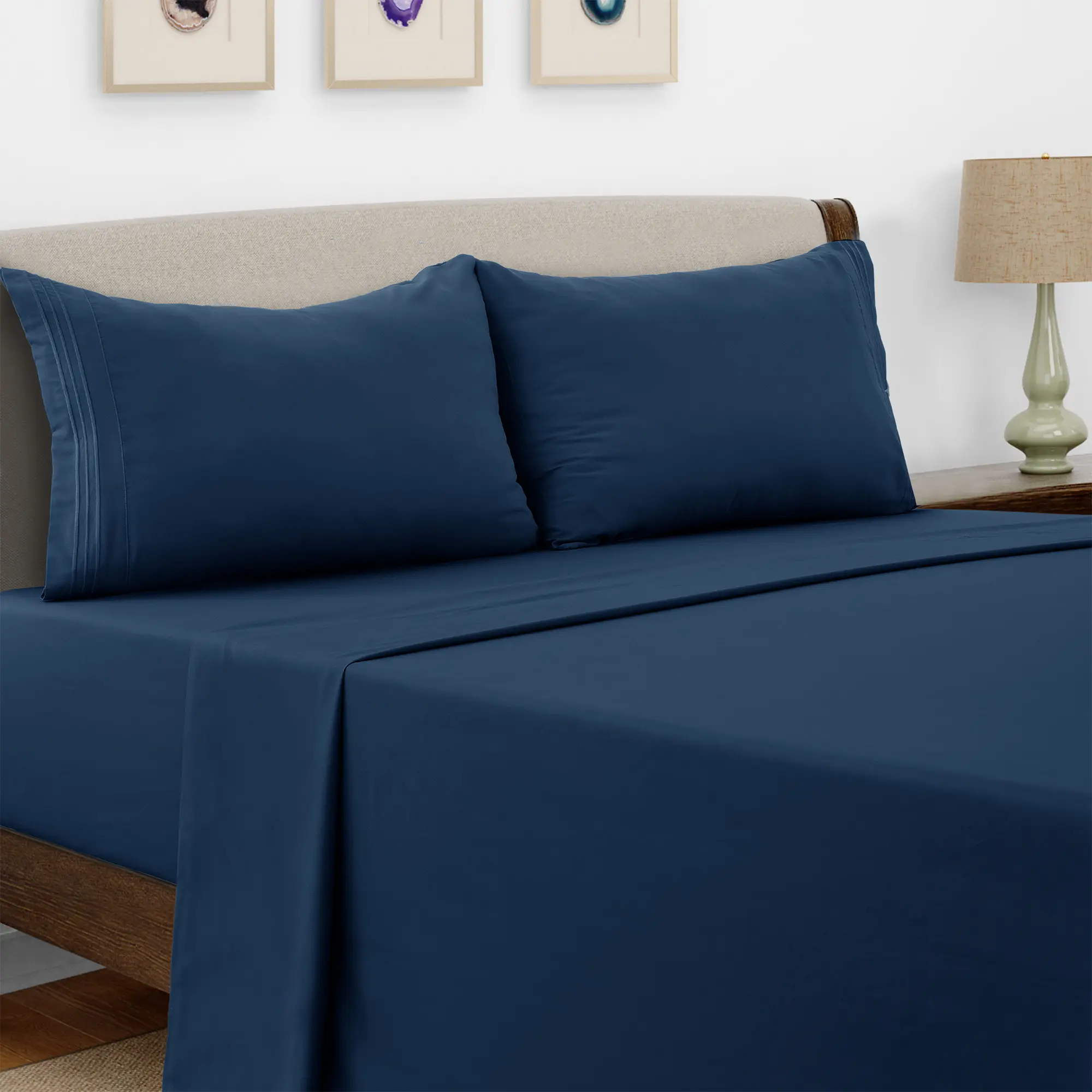 Lux Decor 4 Pieces Solid Bed Sheets - Stylish Comfy Bedding Set - Hotel Luxury Skin Friendly Cooling Sheets & Embroidered Pillowcases Without Filler - Classic Collection With 16 Inches Deep Pocket - Brushed 100% polyester- Shrinkage & Fade Resistant