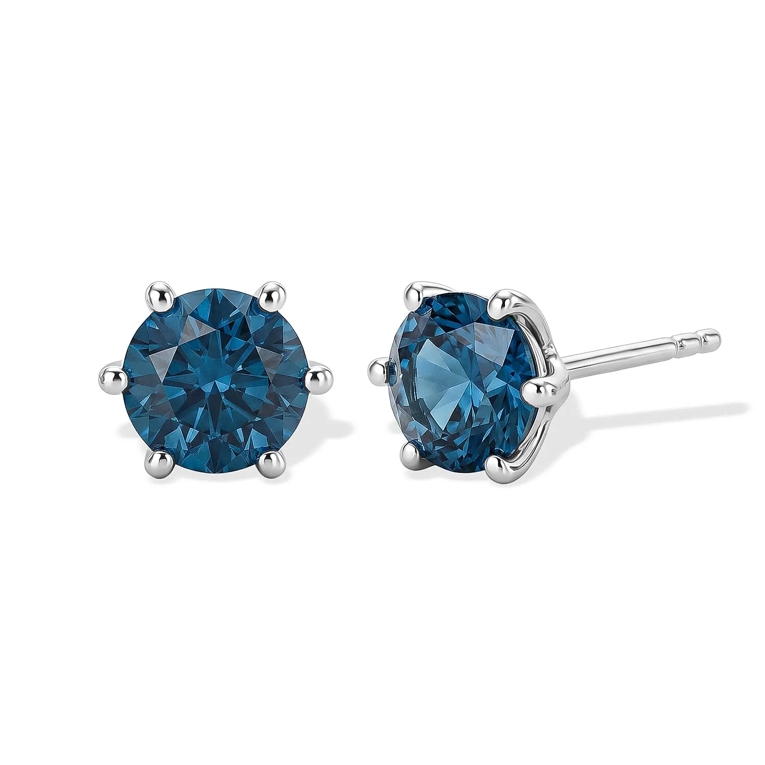 D''Joy London Blue Topaz 2.10 ctw Stud Earrings in Rhodium Over Sterling Silver