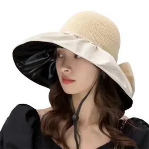 2026 Women's Sun Hat: UV-Blocking, Foldable & Packable Black-Coated Bucket Hat—Wide-Brimmed Sunshade with Face Coverage