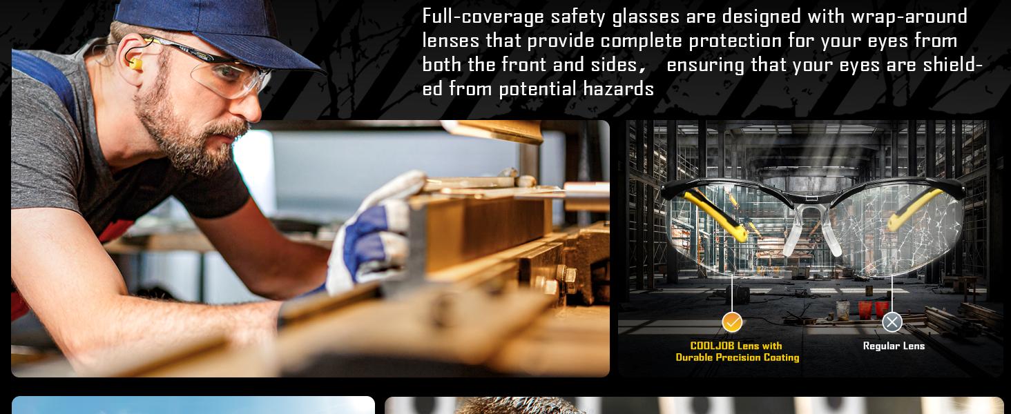 COOLJOB Safety Glasses with Corded Earplugs, ANSI Z87.1 Impact Resistance and UV Proof, Protective Eyewear with Clear Lenses
