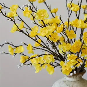4 bunches of yellow plum blossoms - realistic plastic flowers, Artificial flower set, suitable for home, office, holiday events, floral decorations, vase not included, suitable for New Year, event planners, holiday shoppers