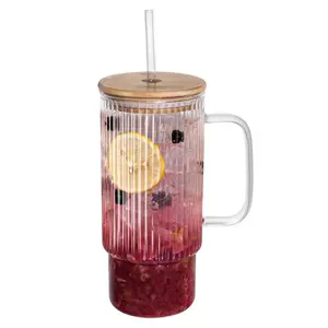 32oz Tumbler with Handle Coffee Cups Glass Straws Glasses Mason Jar Cups Drinking Set Kitchen Essentials Coffee Bar Accessories House Warming Gifts New Home