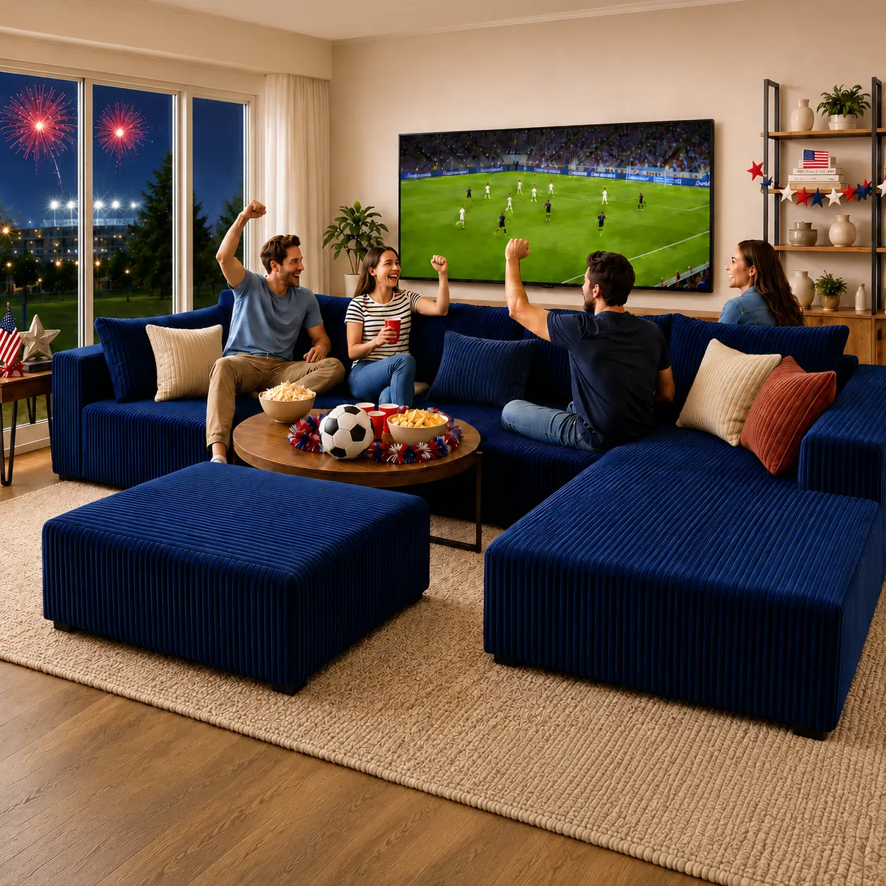 [2 Packages Shipping]KAIA 96" Sectional Cloud Couch with Ottoman for Living Room, Modular L Shaped Sofa with Plush Corduroy, Big Boneless Couches Set with Fluffy Memory Foam, Stupendous U Shaped Sofas with Chaise - No Assembly Required