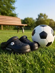 Soccer Decor Classic Clogs - Lightweight EVA, Breathable Slip-On Sandals, Casual Slipper Shoes, Outdoor Slippers for Men & Women, Beach & Garden Shoes
