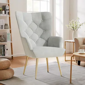 Mid Century Modern Accent Chair, barstools Upholstered Tufted Button Chairs, Living Room Reading Wingback Armchair, Side Chair for Living Room Bedroom vanity chair