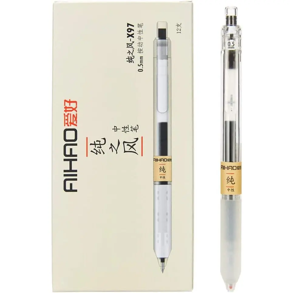 X97 Retractable Gel Ink Pens 0.5mm Fine Point (Black Color 12-Pack)