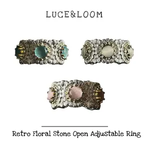 Vintage Ditsy Floral Gemstone Open Stackable Ring - Retro Antique Metal Jewelry, Moonlight Daisy, Jewelry Stack, Ring Stack, Combined Setting
