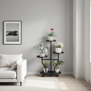 4 Tier Plant Stand With 4 Wheels, Metal Plant Rack For Indoor Outdoor Plants Multiple, Corner Tiered Flower Plants Shelf Stand for Living Room Bedroom