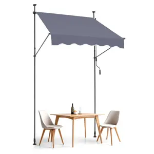 VEVOR 59x 47 Patio Awning Retractable, Awning Sunshade Shelter with Manual Crank Handle, Outdoor Patio Canopy Sunsetter Deck, Adjustable Height from 86 to 122 in, for Patio/Balcony/Yard, Dark Gray