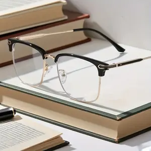 retro Oval Shape Plain Glasses,Metal Frame,Clear ABS Lens, Trendy Outdoor Eyewear for Men and Women,Fashionable Temple Design |   gold details