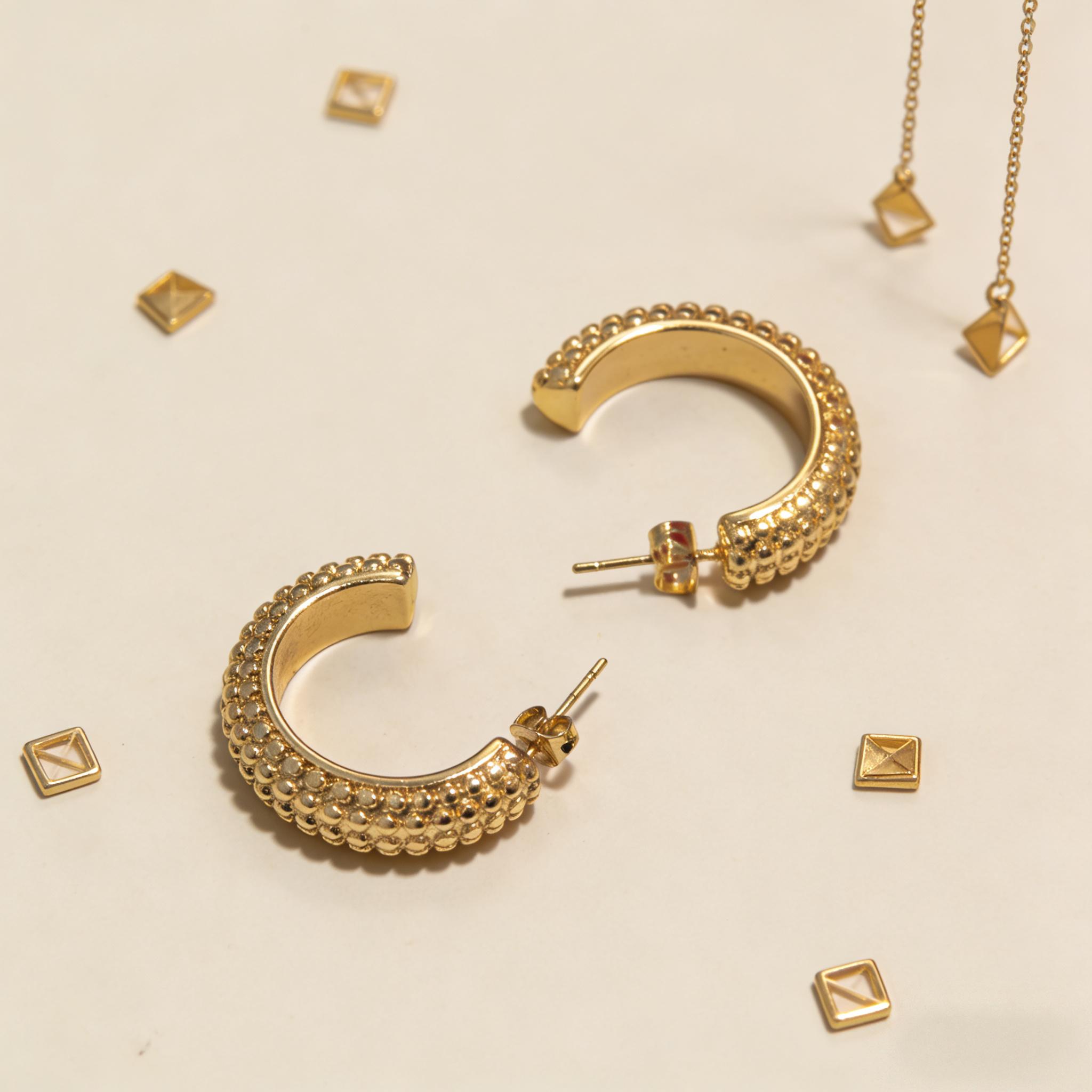 18K Gold Plated Hoop Earrings Set for Women - 2 Pairs  Gold Hoops, Textured Beaded & Sunburst Statement Earrings, Hypoallergenic , Waterproof Tarnish-Resistant Fashion Jewelry Gifts