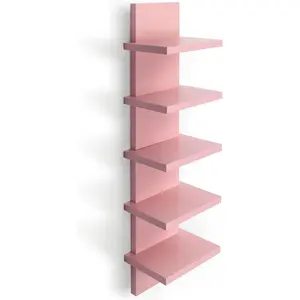 5 Tier Wall Shelves Pink, Vertical Column Shelf Floating Storage Home Decor Organizer Tall Tower Design Utility Shelving Bedroom Living Room, 30.7