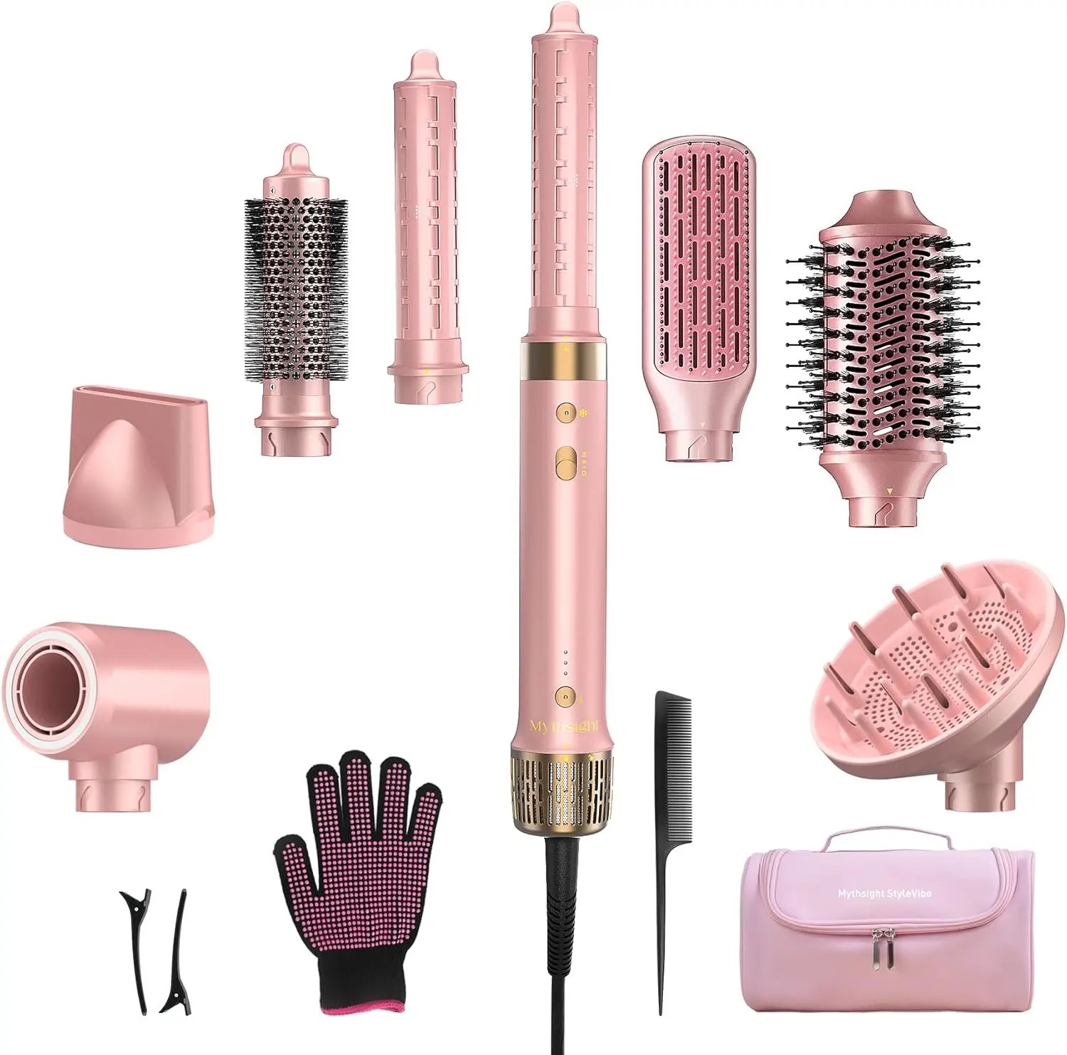 Mythsight StyleVibe 8-in-1 Hot Air Styler - High-Speed Dryer, Auto-Wrap Curler, Volumizing Blower Brush, Smooth Frizz-Free Curly Hair Tool with No Heat Damage, Women's Gift, SummerVibes (Travel Case)