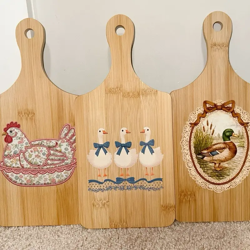 Mini Cutting Board Decor with Embroidered Chicken, geese, and Duck Design for Kitchen Decor