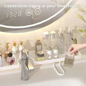 Carbon Steel Luxury Minimalist Bathroom Sink Organizer – No-Drill Vanity Counter Storage Rack for Skincare & Toiletries, Modern Space-Saving Bathroom Counter Organizer Shelf, 19.7 x 4.3 in