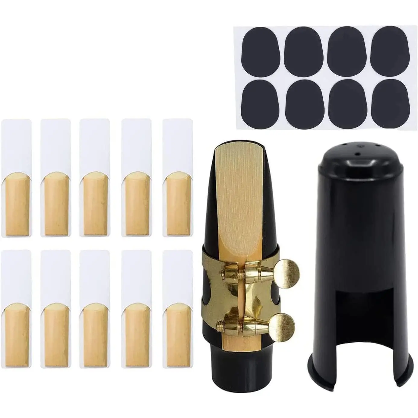 20 count Alto Sax Mouthpiece Kit Saxophone Mouthpiece with Brass Ligature Plastic Cap 2.5 Reed and Cushions Pads