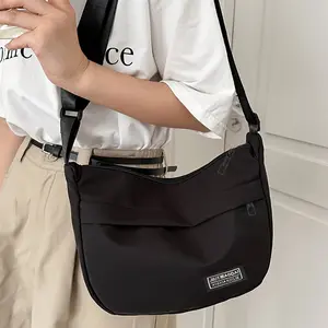 Nylon Casual Shoulder Bag with Adjustable Strap, Lightweight Zippered Tote for Work and School, Durable Unisex Messenger Bag with Polyester Lining