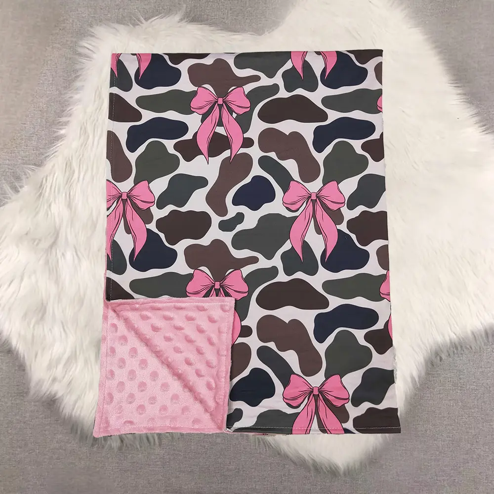 New Clothes Sibling Pink Bow Camouflage Baby Girls Blanket Soft Snuggly Faux Fur Stroller Blanket Toddler Kids Bedding Soft Plush Blankets Children Clothes baby Blankets kids  new  clothing