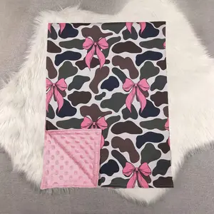 New Clothes Sibling Pink Bow Camouflage Baby Girls Blanket Soft Snuggly Faux Fur Stroller Blanket Toddler Kids Bedding Soft Plush Blankets Children Clothes baby Blankets kids  new  clothing