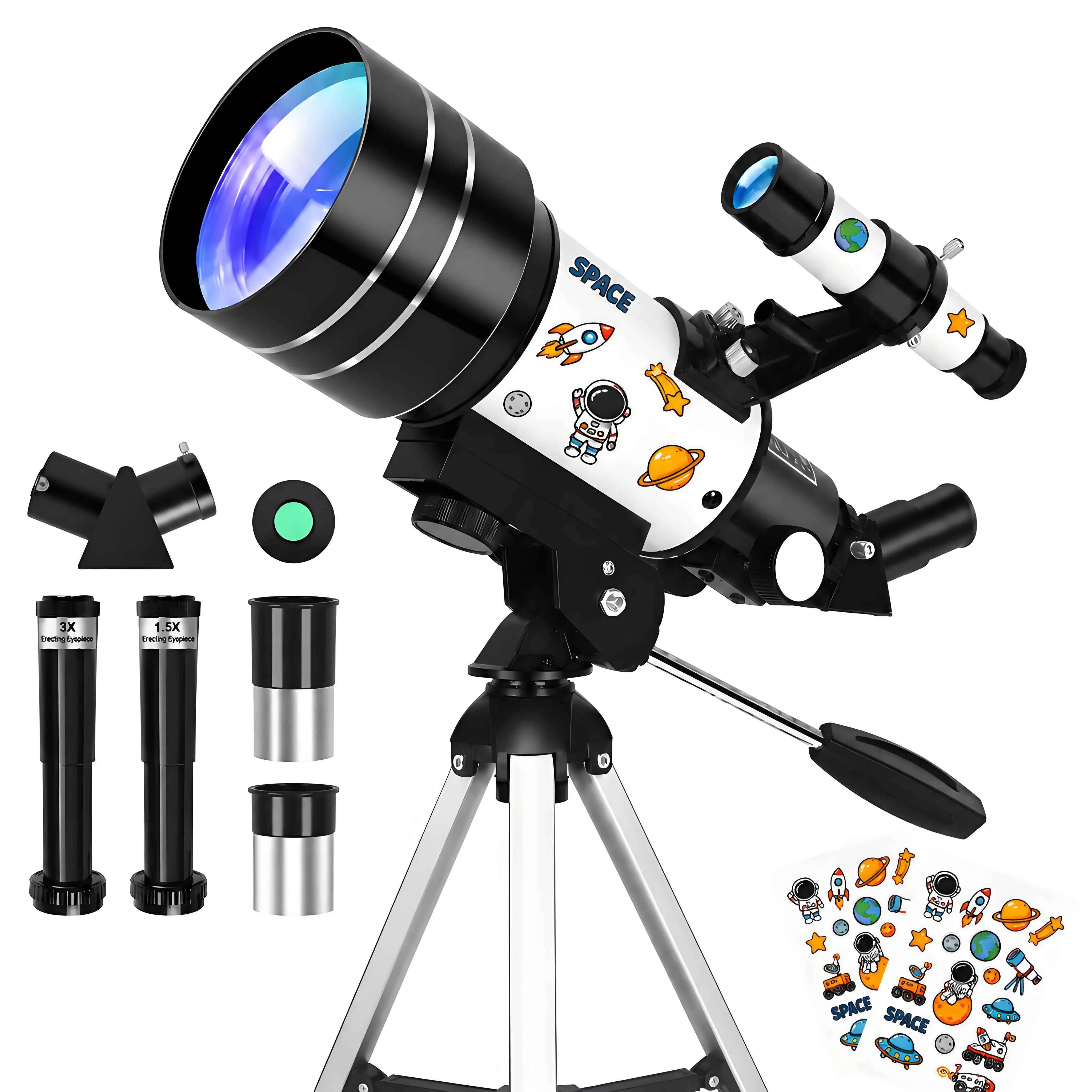 70mm Refractor Telescope for Kids & Beginners, 300mm Portable Astronomy Telescope with 15X-150X Magnification for Moon Viewing, Stargazing & Space Room Decor