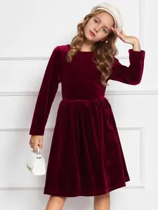 Girls Plush Elegant Long Sleeve Frilled Dress Comfortable Round Neck Soft Stretchy Fabric Knitted Dress for Casual Wear