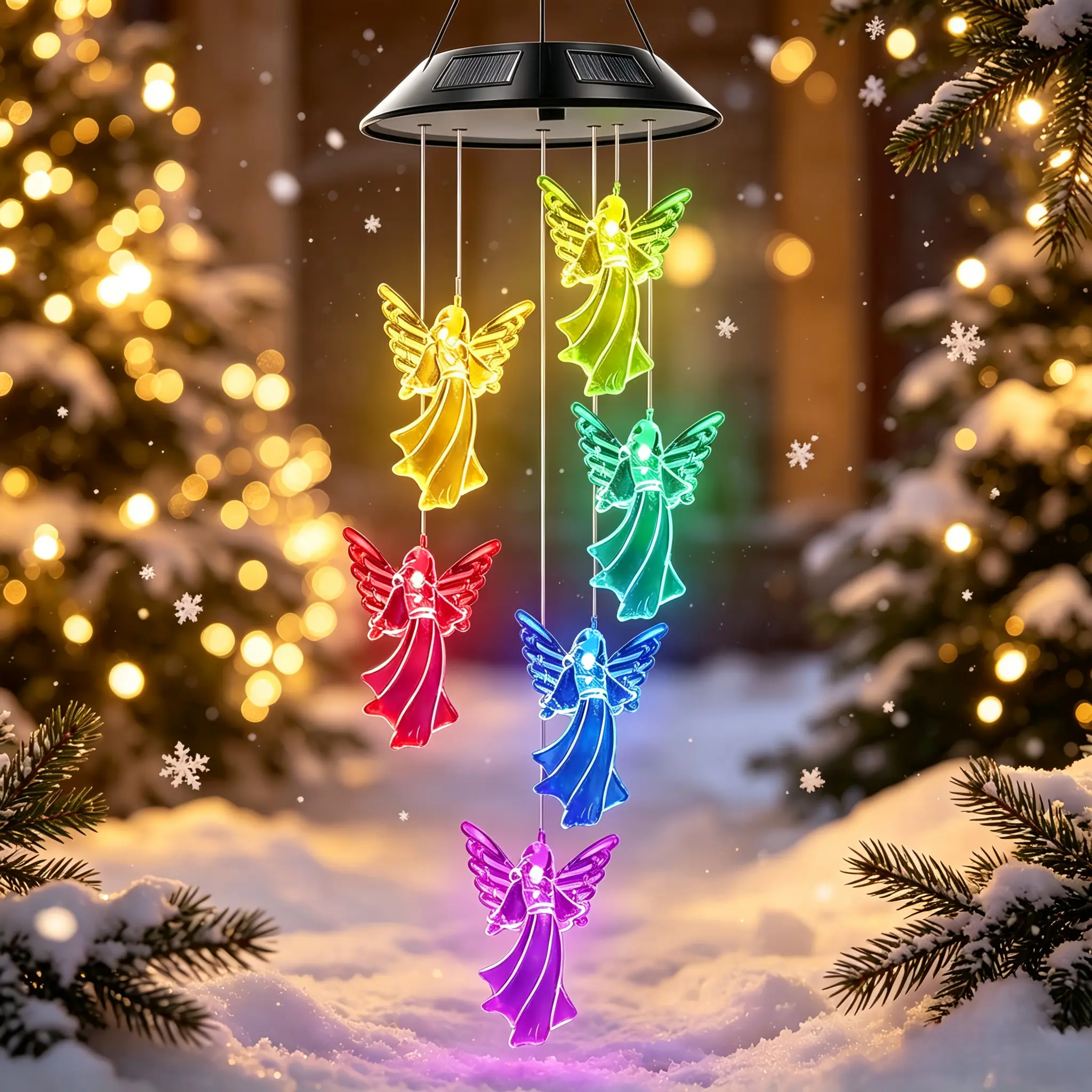 Solar Illuminated Christmas Angel Wind Chimes - Color-Changing LED Hanging Lights, Waterproof Solar-Powered Outdoor Garden Accessory, Yard Patio Decor, Mom Sister Grandma Women Gifts