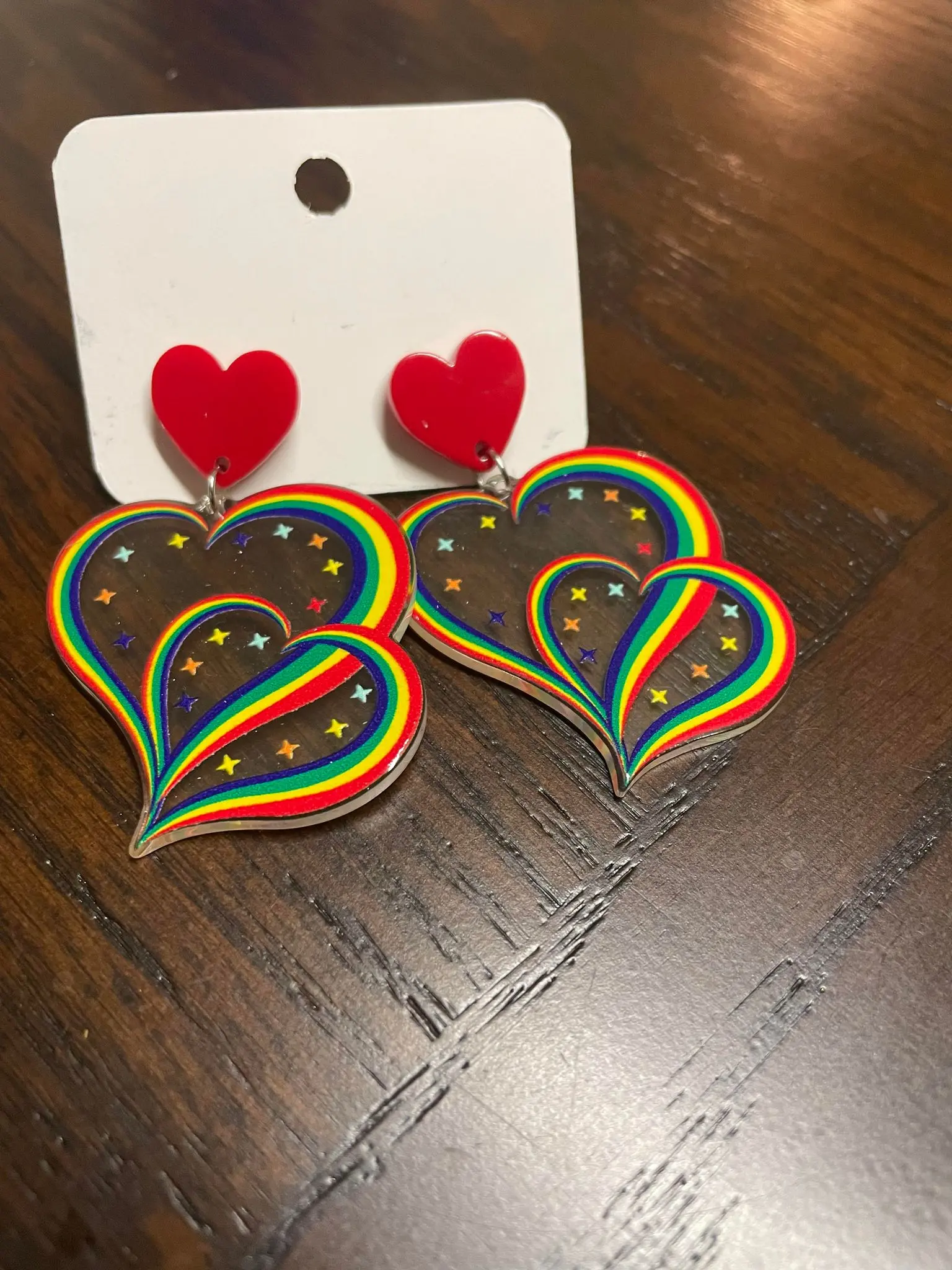 Rainbow Heart Star Earrings, Acrylic Earrings, LGBTQ+ Jewelry, Gay Pride