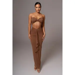 Chocolate Strapless Drape Maxi Dress