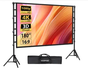 180 Inch Outdoor Projector Screen with Stand: VOOPVOR Portable Projection Screen and Stand, Indoor Rear Front Movie Screen 16:9 4K HD, with Carry Bag, Height Adjustable for Home Theater RVs Camping