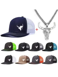 Unisex Bull Head Necklace & Baseball Cap Set, Casual Fitted Design, All-Season Wear, Ideal for Men & Women, Perfect for Daily
