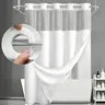 Grey No Hook Shower Curtain with Snap in Liner -grey Double Layer Shower Curtain -Fabric Waterproof Inner Liner, White Cloth Shower Curtains Washable,71 x76 Inch showercut,Hotel Grade,Spa Like Bath Curtain