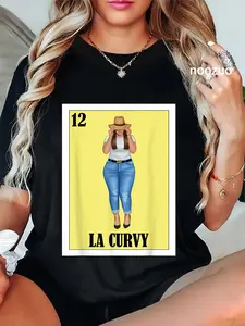 Women's Graphic T-Shirt with Funny 'La Curvy' Slogan - 100% Cotton Casual Round Neck Everyday Top