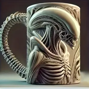 1 Alien Mug, Drinkware, Stainless Steel Family Thermos Coffee Mug, Pirate Theme Circular Stripe Pattern, Ideal for Halloween/Christmas/Easter/Thanksgiving/Father'S Day, Perfect Birthday Gift for Boyfriend, Stainless Steel Coffee Cup