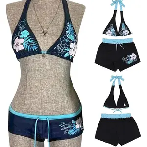 Vintage Flower print Cutie set Bikini 2000s Swimsuit Sexy Women Bathing Fashion Halter Strap Swimwear High Street Beach Female 2 Piece Y2k Halter Bikini Sets Women Sexy Swimsuit Beach Sets Cute Summer Going Out Outfits 2026 Vacation 2000s Clothes Top