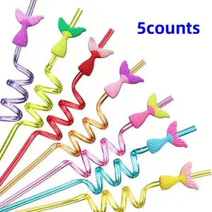 Mermaid Tail Straws Party Favors, 5 Pieces Mermaid Birthday Party Supplies, Under the Sea Party Decorations, Fun Kids Party Accessories