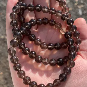 Handmade Natural 8mm Smokey Quartz Crystal Bracelet