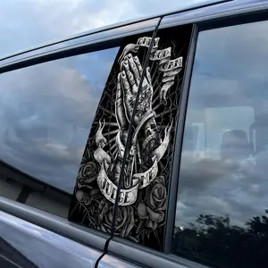 Only God Can Judge Me Praying Hands Car B Pillar Sticker, Waterproof Vinyl Decal, Gothic Skull Rose Tattoo Graphic Gothic Design, Auto Window Trim Decor, Compatible with Most Cars Trucks SUVs, Personalized Vehicle Exterior Accessories (Black White)